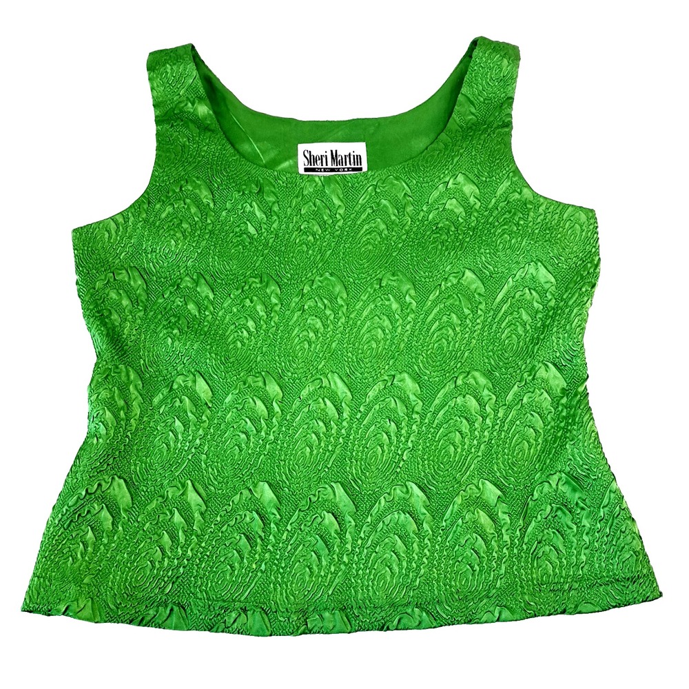 Sheri Martin New York Sleeveless Top Womens 10 Kelly Green Embroidered Textured